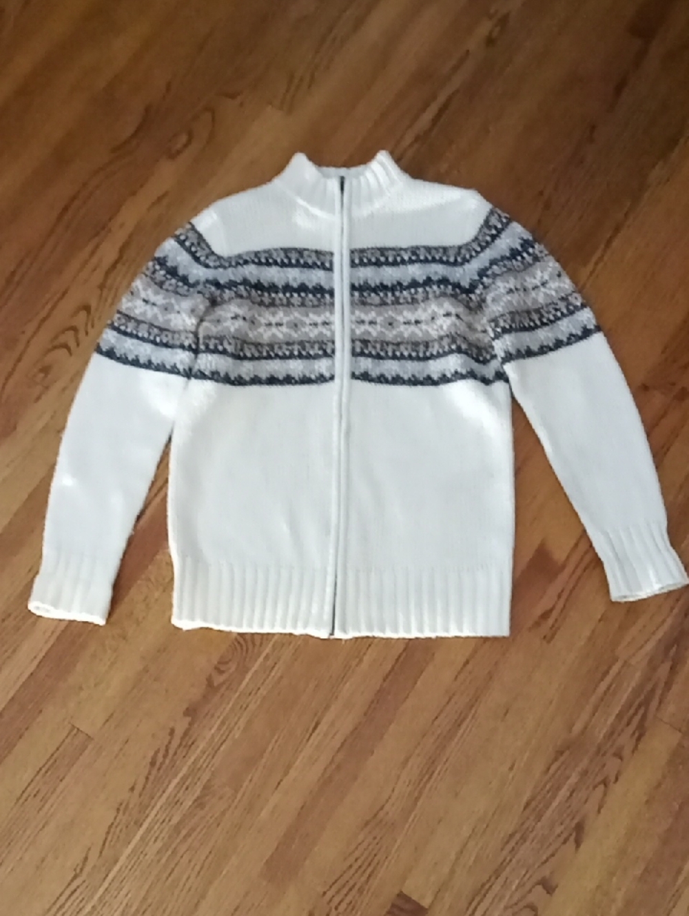 UNIQUE LIKE NEW Zipper Knit Sweater Cream/Browns - Picture 3 of 9